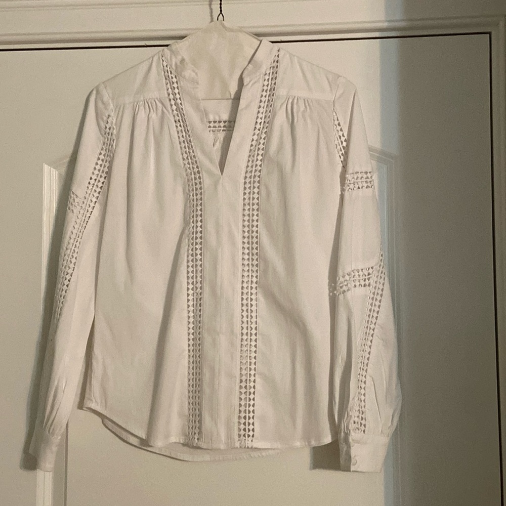 White V Neck Long Sleeves Cut Out Shirt